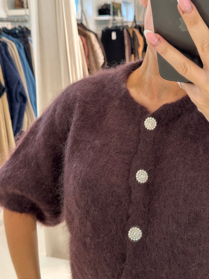 DIAMANT - Fluffy Mohair Cardigan - Dark Brown