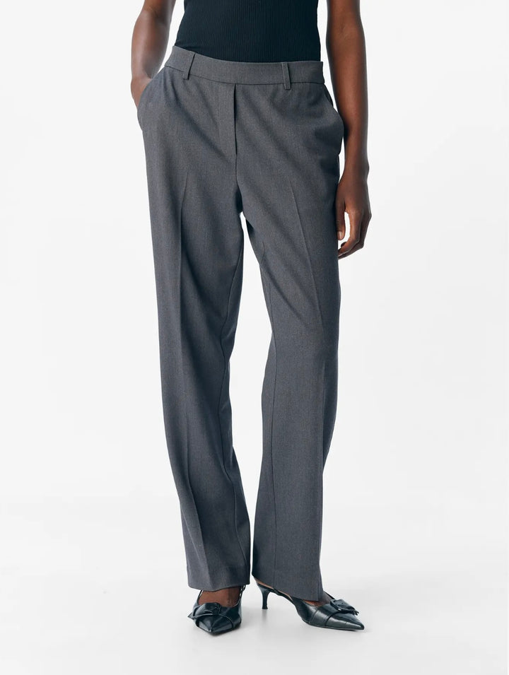 LISA - Straight Suit Pants - Medium Grey Melange