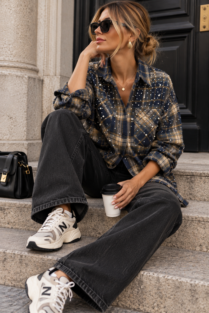 Bling - Check Shirt w Bling - Navy