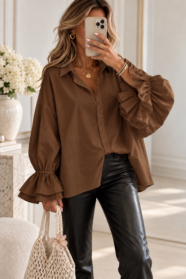 Daisy - Oversized Shirt w ballon arm - Brown
