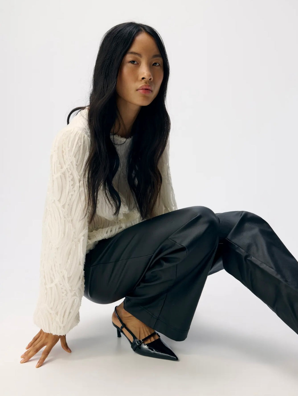 LISA - Wide Coated Pants - Black