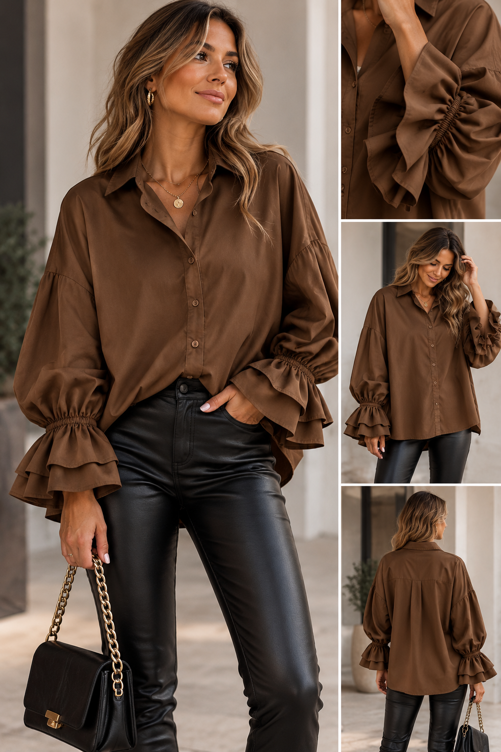 Daisy - Oversized Shirt w ballon arm - Brown