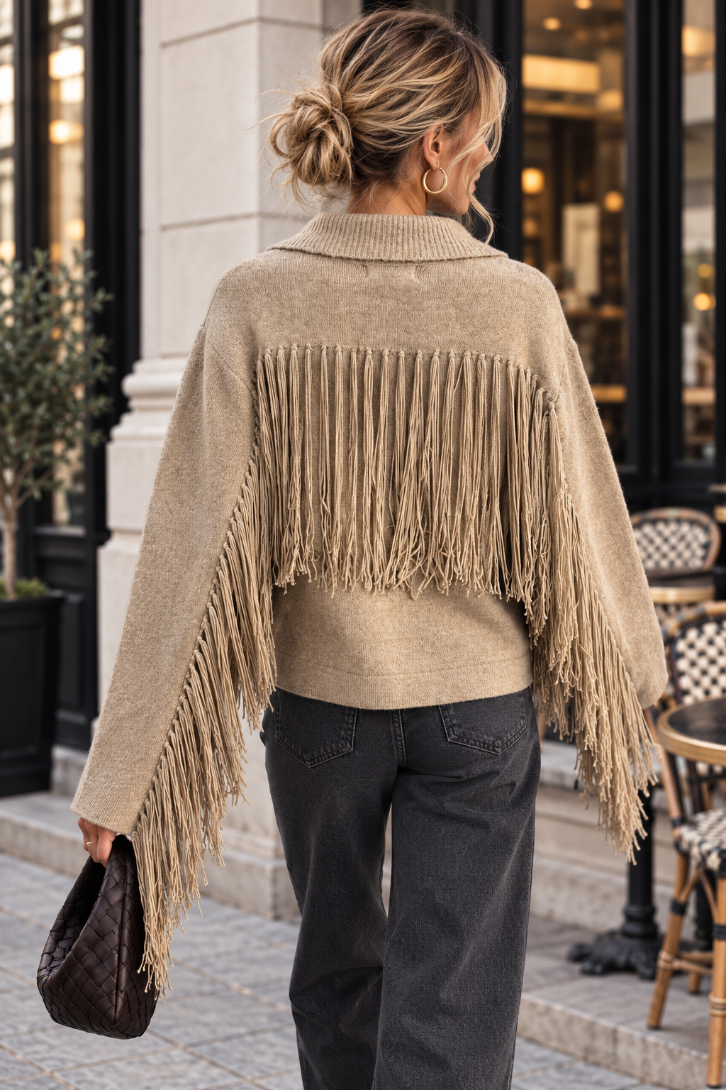 Calypso - Fringled Cardigan - Taupe