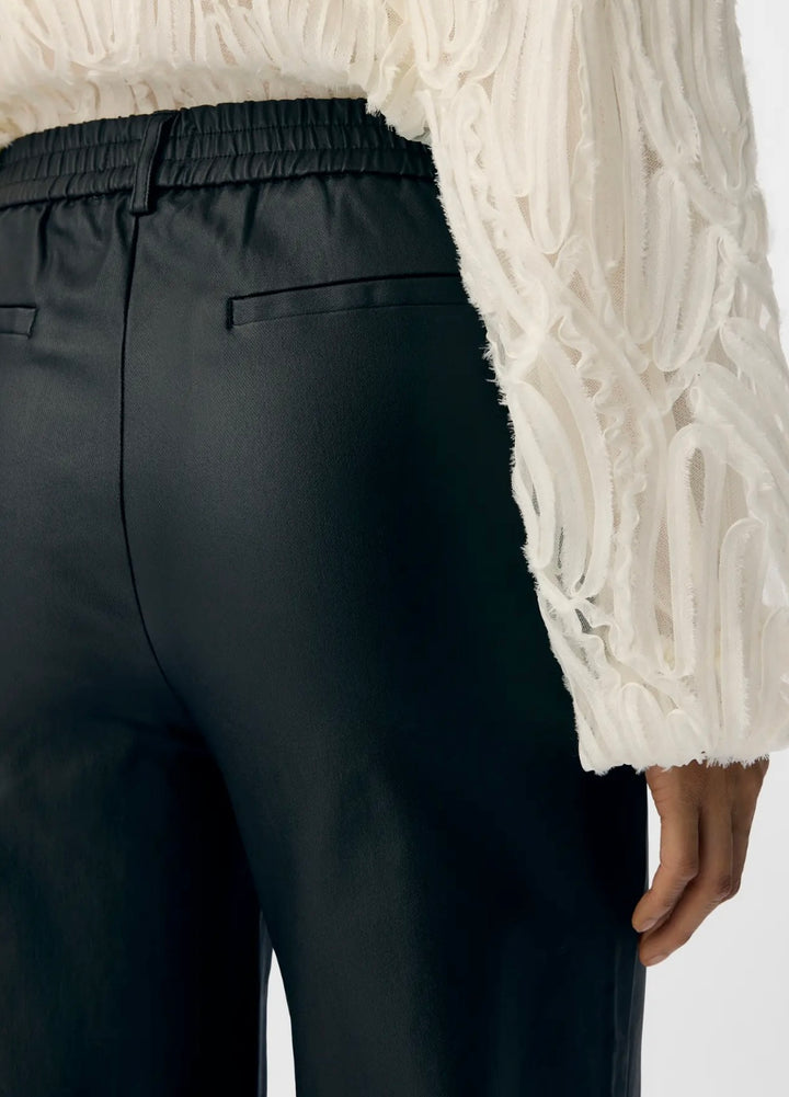 LISA - Wide Coated Pants - Black