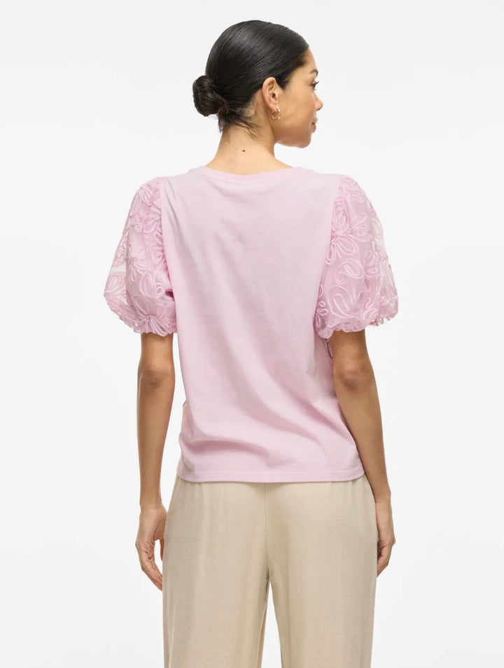 SIMONIA - T-Shirt med puffärm i spets - Rosa