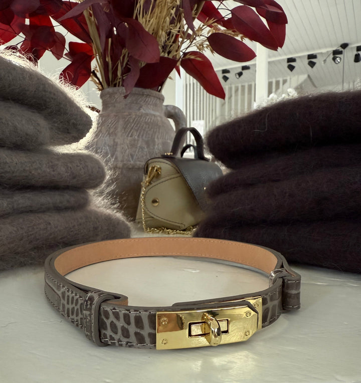 HARPER - Läderbälte - Croco Taupe