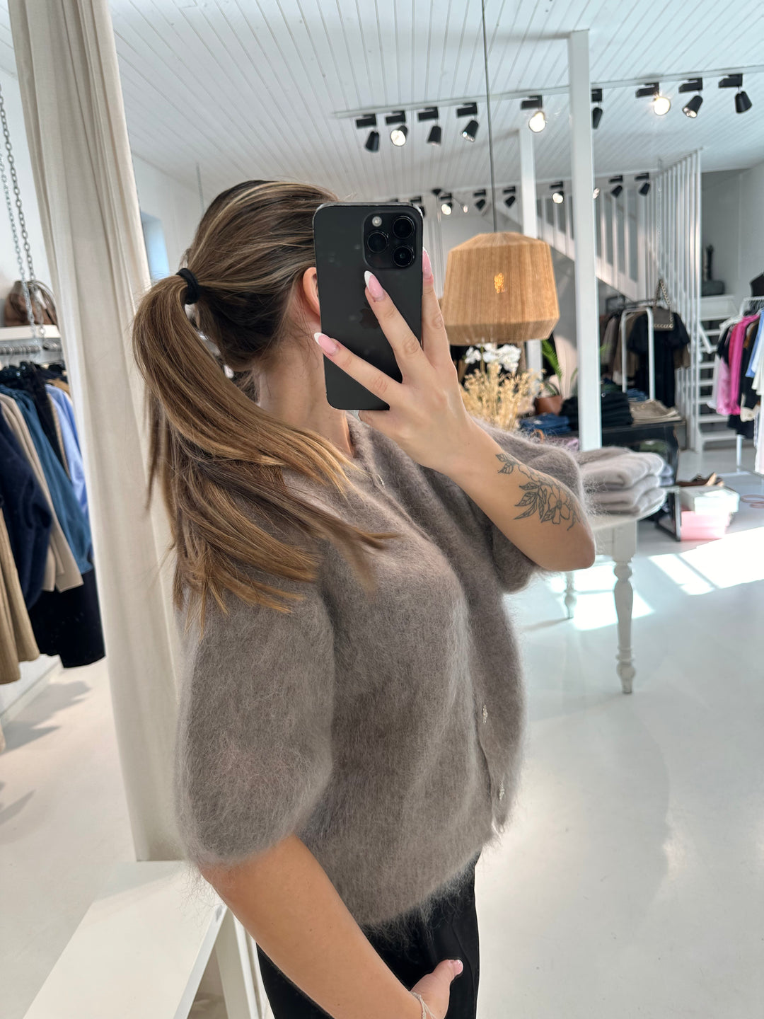 DIAMANT - Fluffy Mohair Cardigan - Taupe