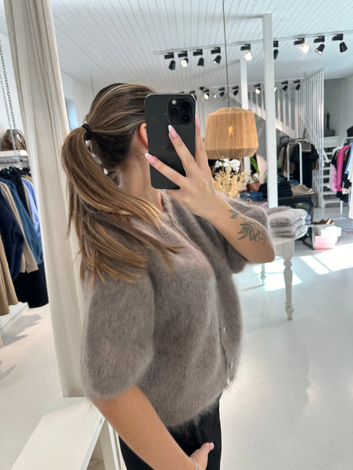 DIAMANT - Fluffy Mohair Cardigan - Taupe