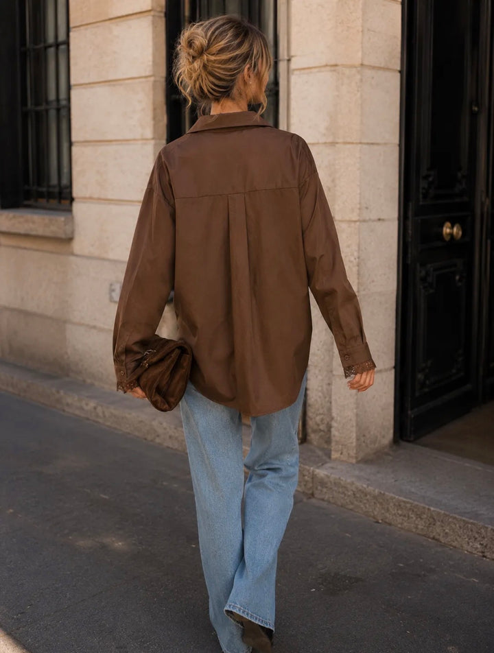 LEVI - Oversized Shirt w lace - Brown