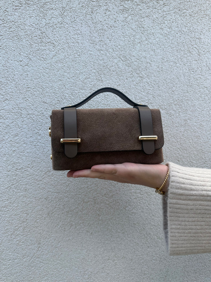 NANO - Liten väska i mocka och läder - Taupe