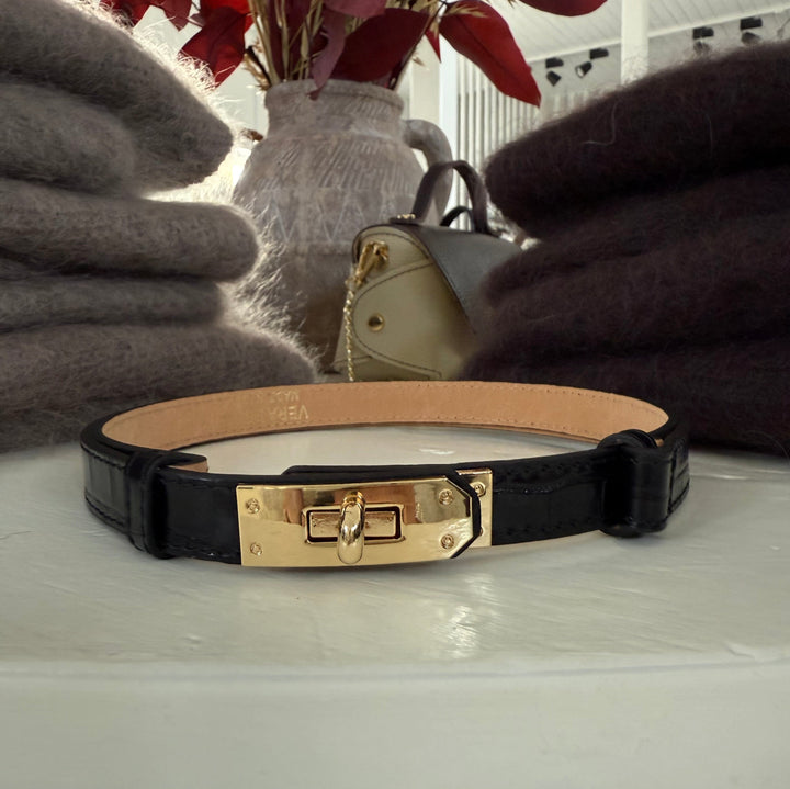 HARPER - Läderbälte - Croco Svart