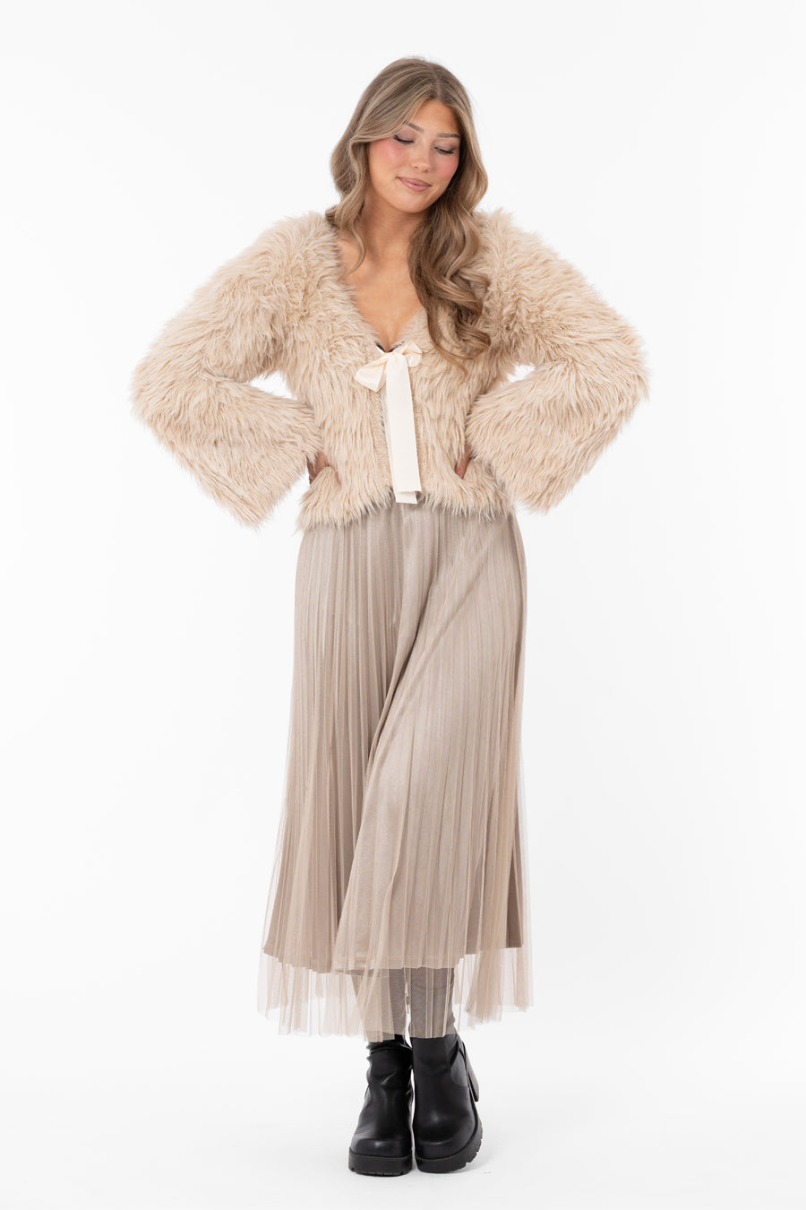 CHANTELLE - Faux Fur Cardigan - Oyster
