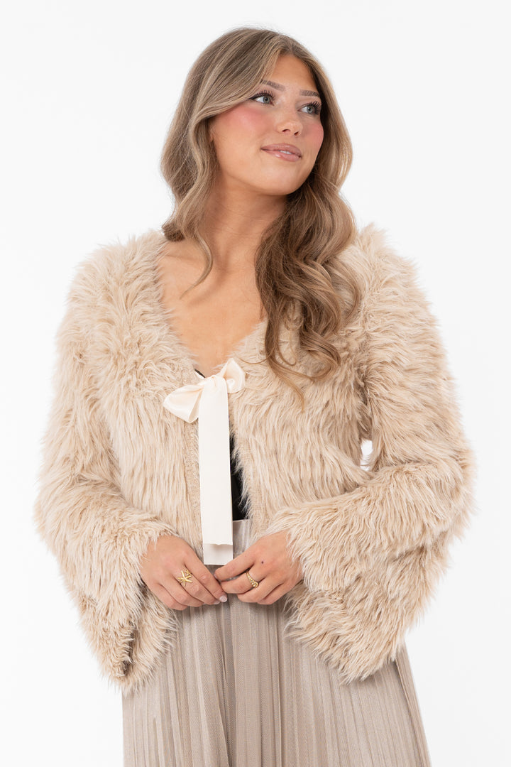 CHANTELLE - Faux Fur Cardigan - Oyster