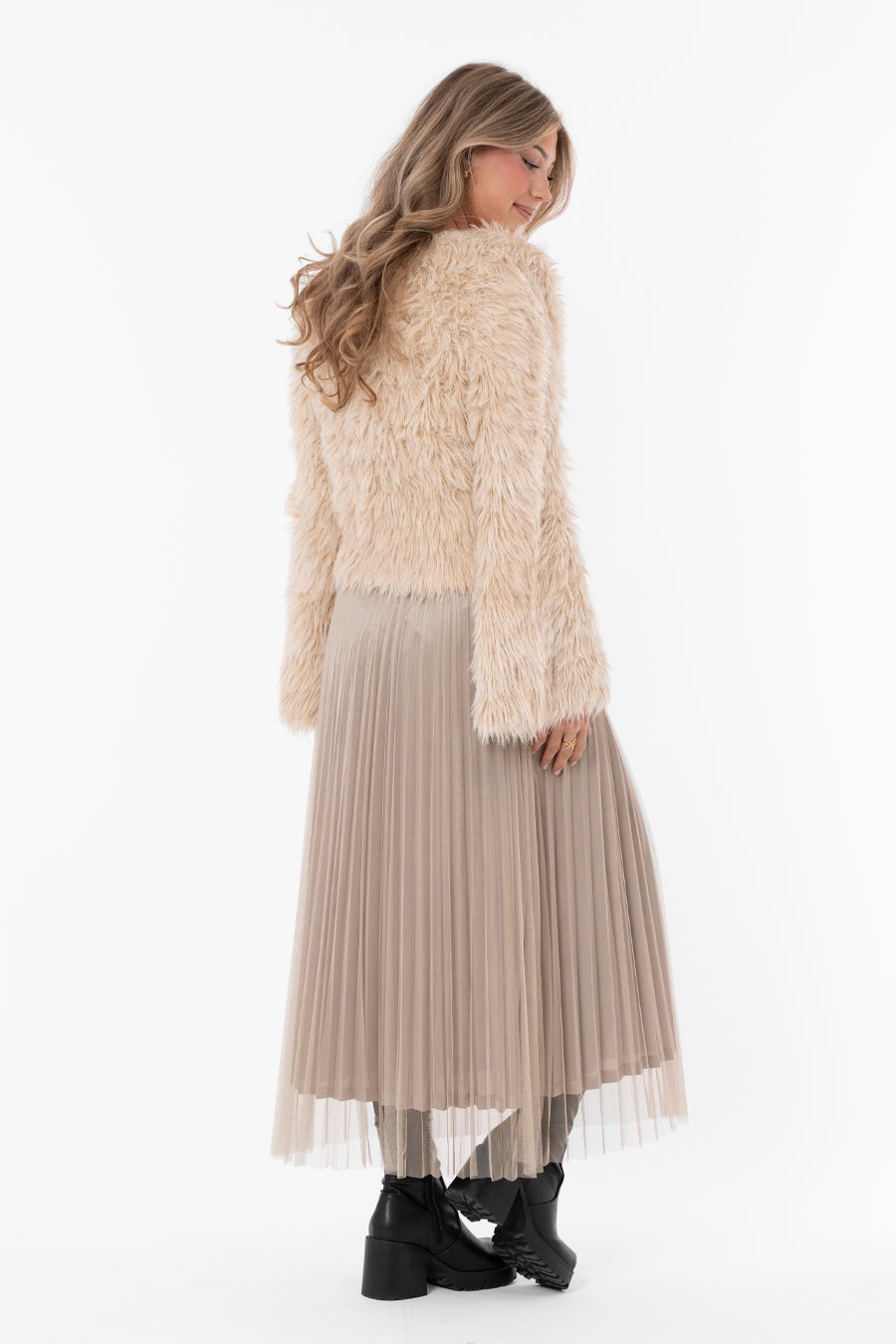 CHANTELLE - Faux Fur Cardigan - Oyster
