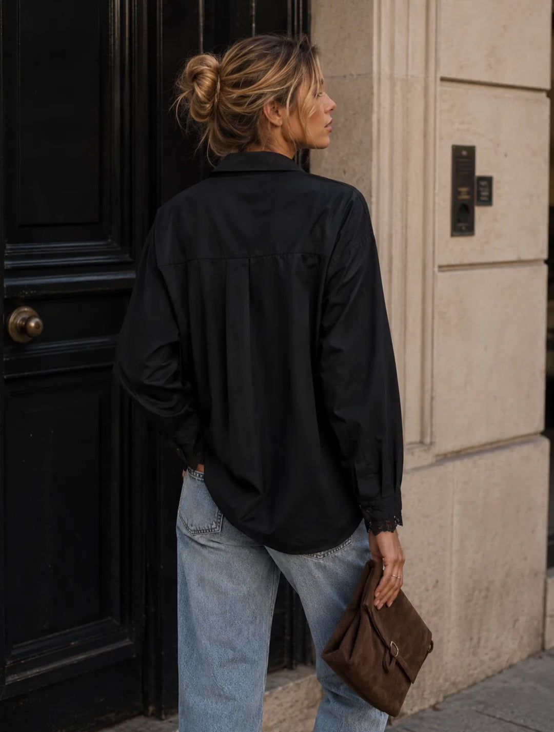 LEVI - Oversized Shirt w lace - Black