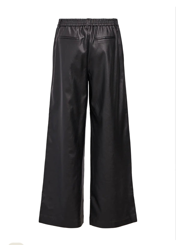 LISA - Wide Coated Pants - Black