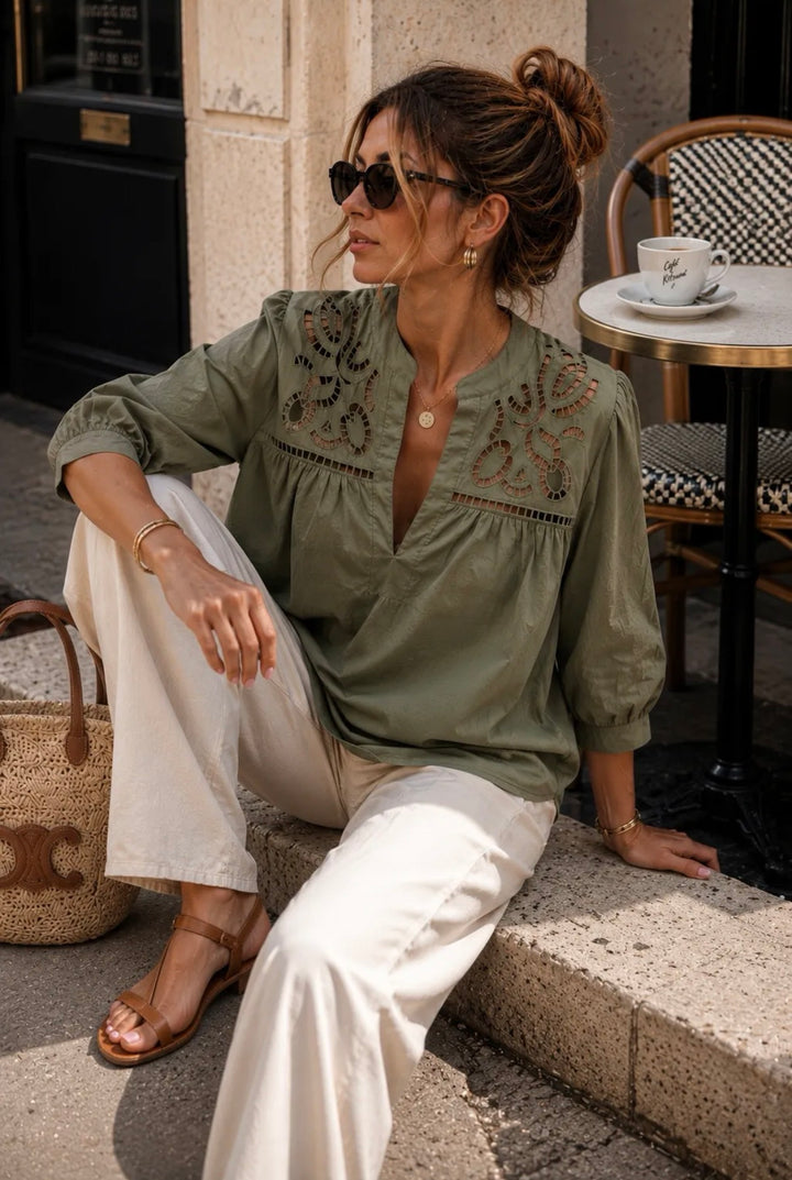 MALOU - Broderad Blus - Army