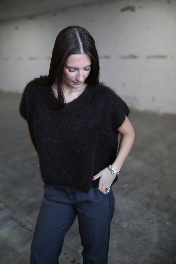 POLLY - Fluffy Mohair Sweater - Black