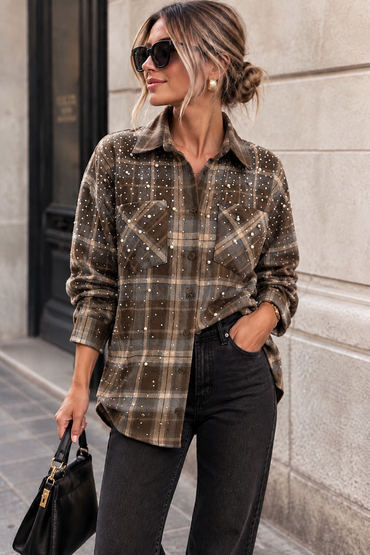 Bling - Check Shirt w Bling - Brown