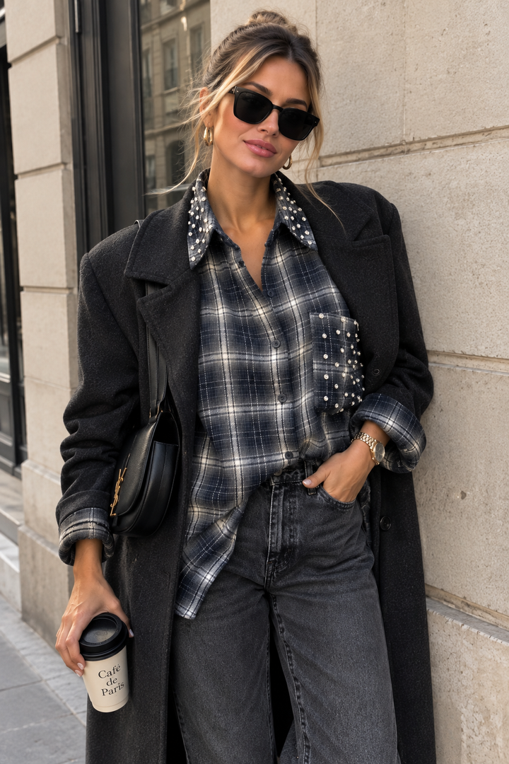 Spark - Check Shirt w sparkels - Navy