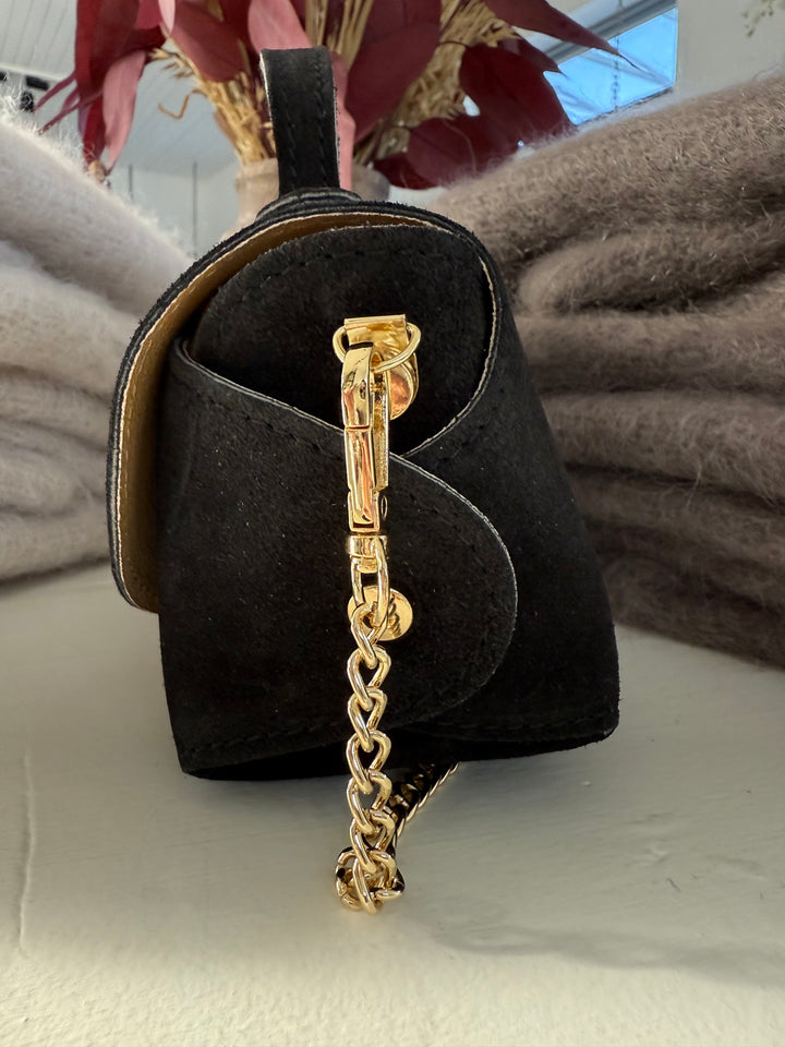 MINI ARWEN - Liten mocka väska med bambu lås - Svart