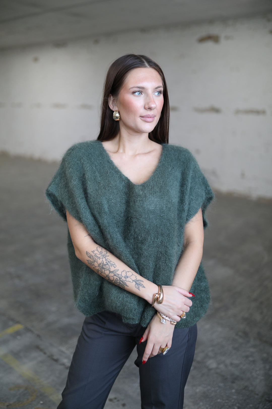 POLLY - Fluffy Mohair Sweater - Army