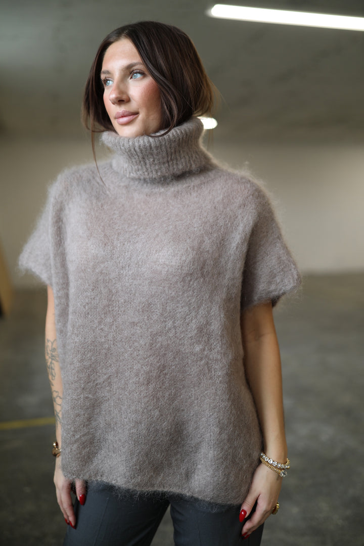 MOLLY - Fluffy Mohair Turtleneck Sweater - Taupe