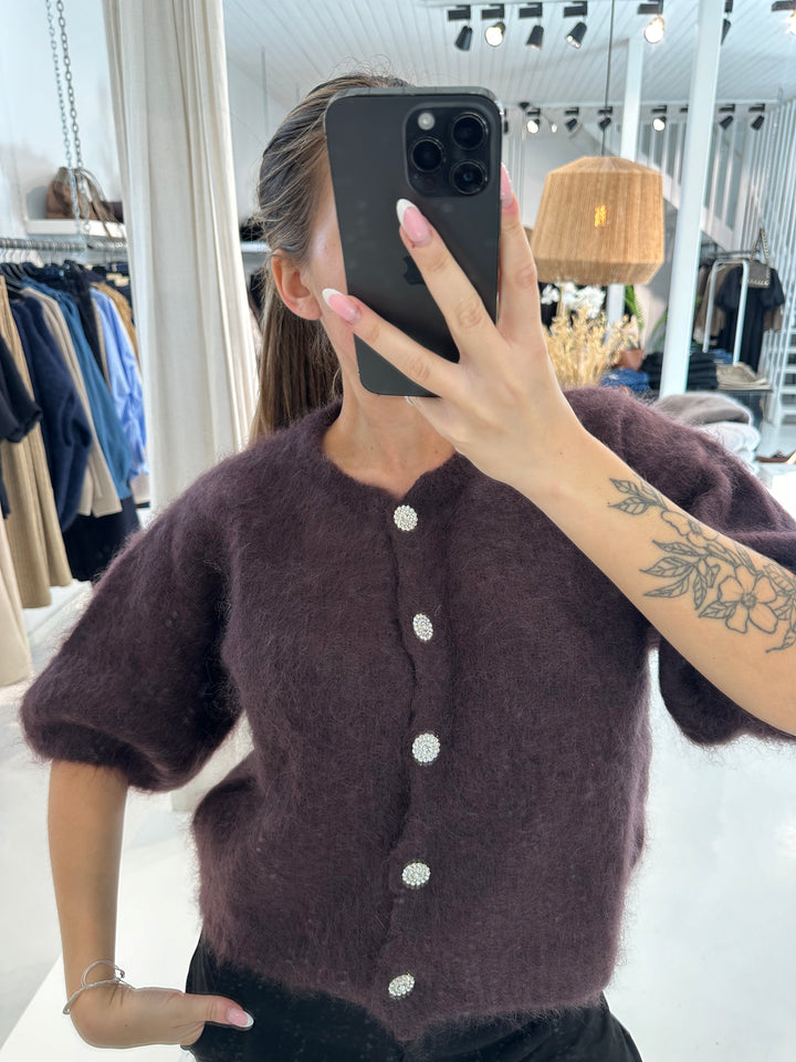 DIAMANT - Fluffy Mohair Cardigan - Dark Brown