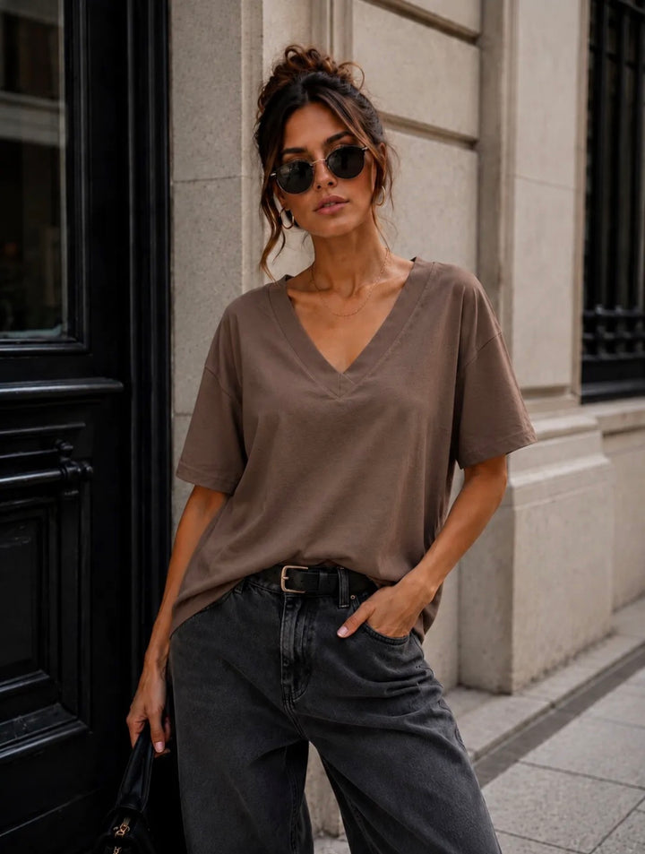 MELISSA - T-Shirt V Neck - Brown