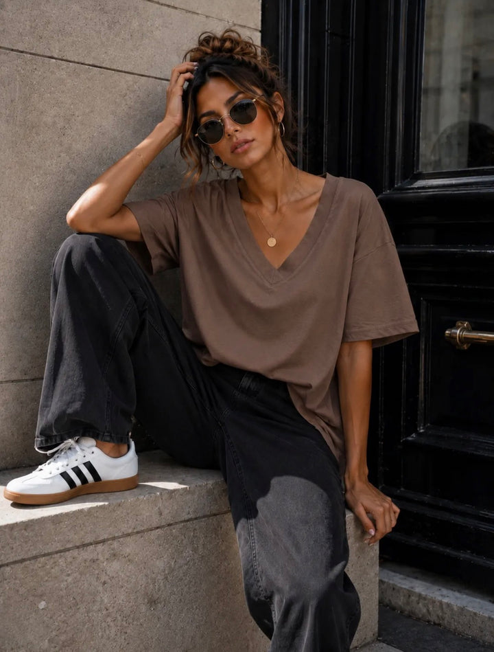 MELISSA - T-Shirt V Neck - Brown