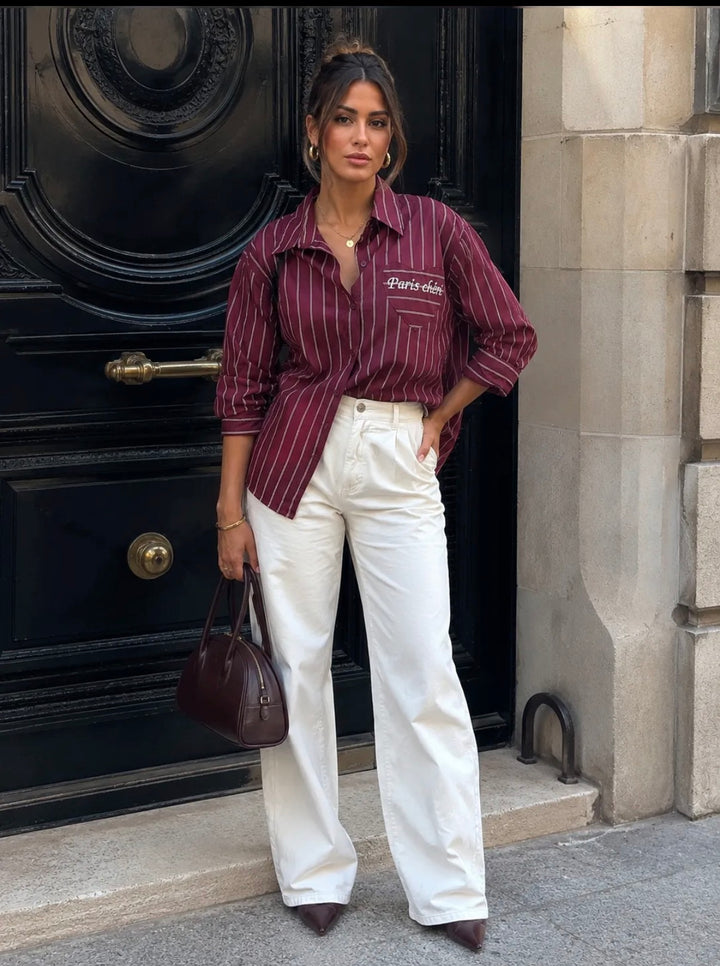 CHERI - Striped Shirt - Bordeaux