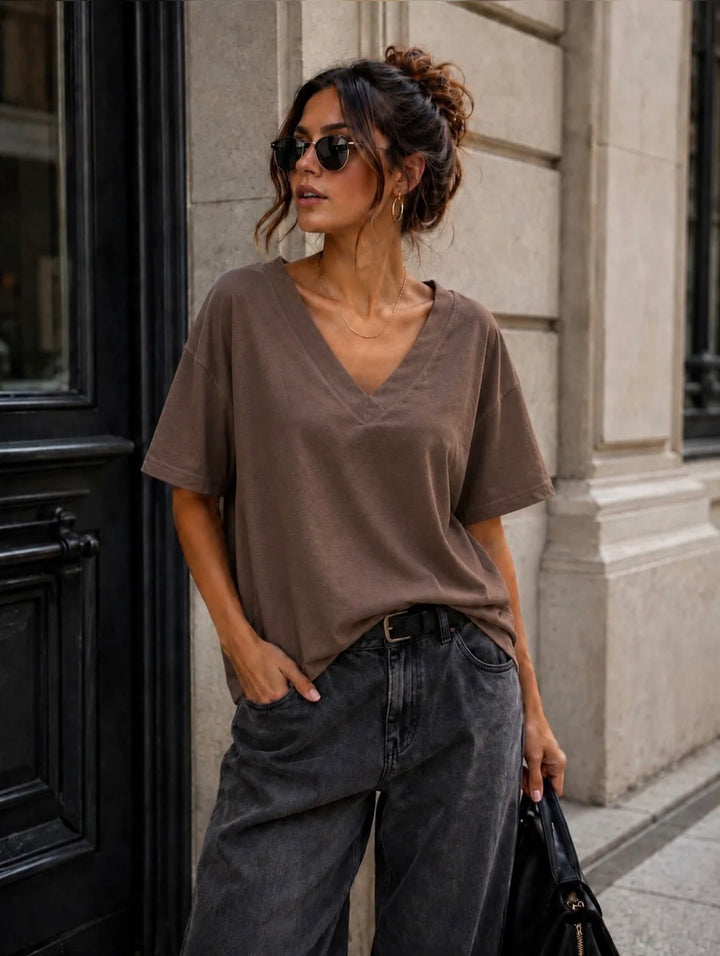 MELISSA - T-Shirt V Neck - Brown