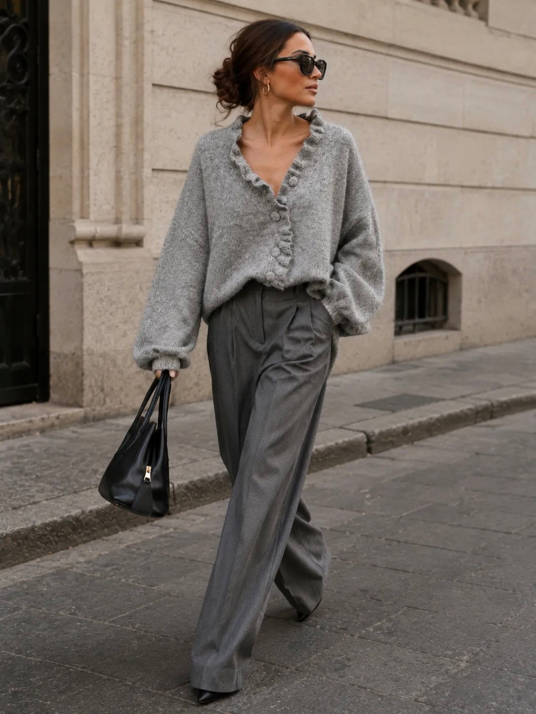 EMMY - Knit Cardigan - Grey Melange