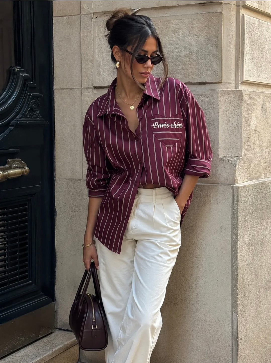 CHERI - Striped Shirt - Bordeaux