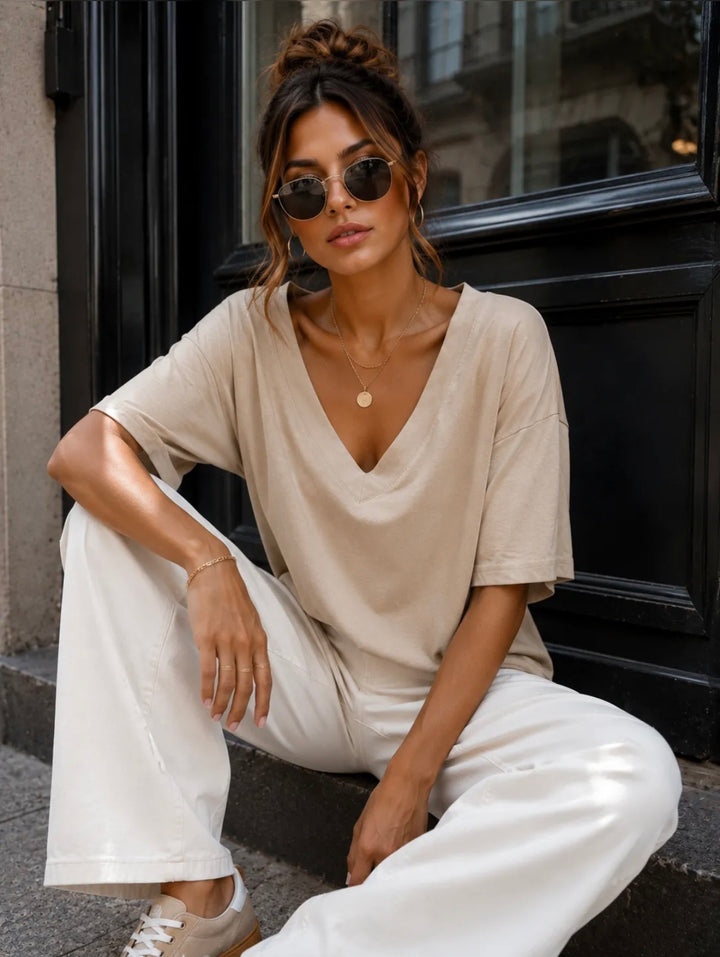 MELISSA - T-Shirt V Neck - Beige