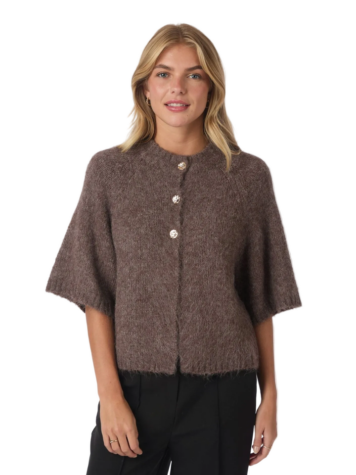 Neo Noir - Benuta Fluffy Knit Cardigan - Light Brown Melange