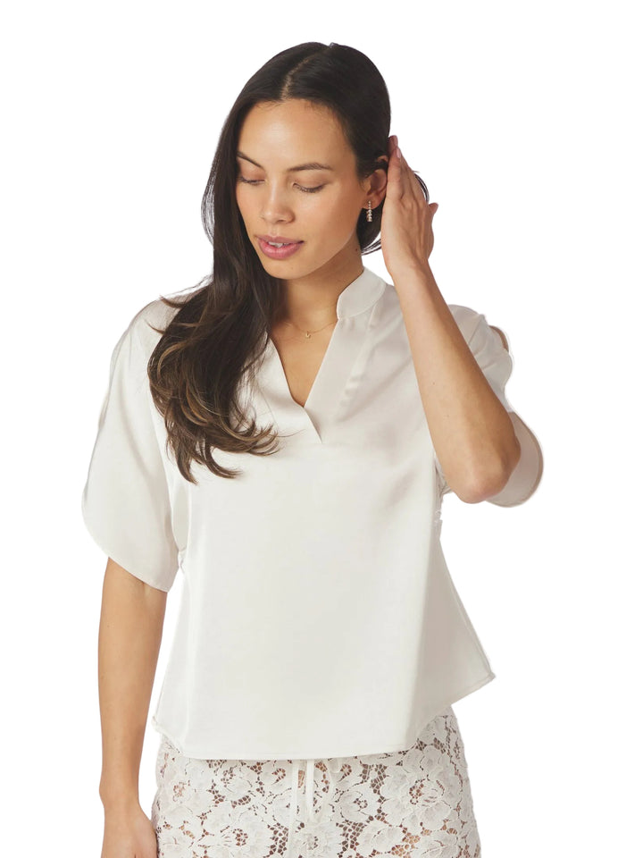 Neo Noir - Anelle Heavy Sateen Blouse - Pearl