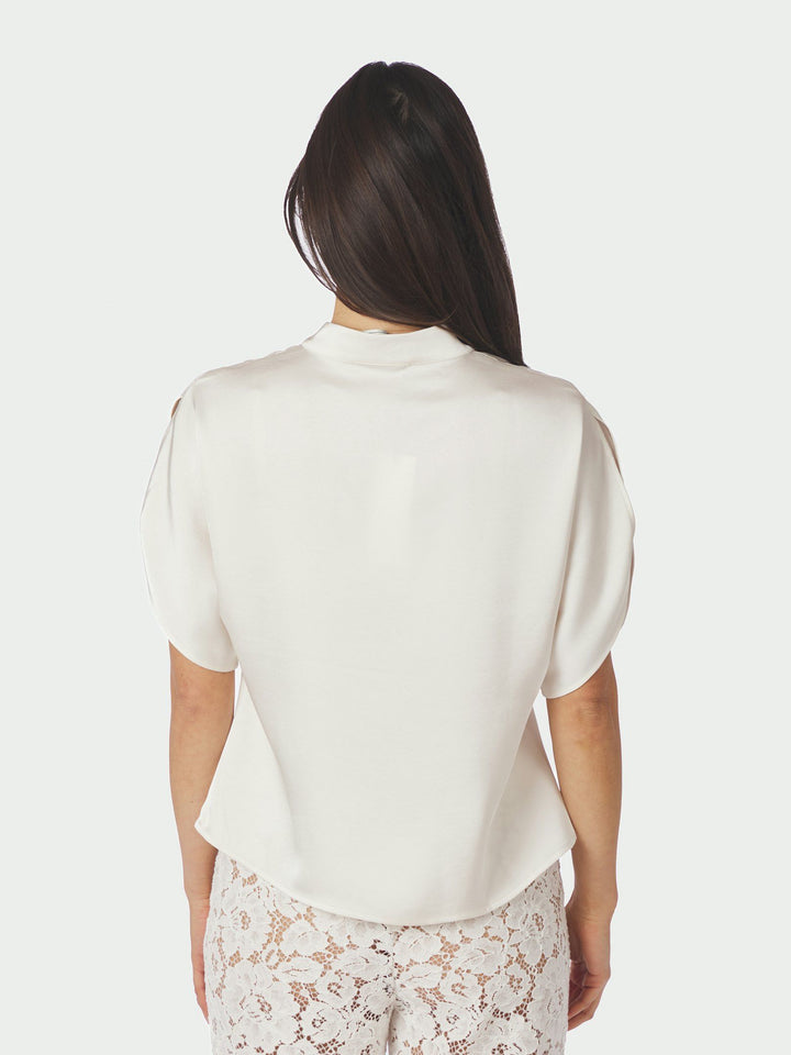 Neo Noir - Anelle Heavy Sateen Blouse - Pearl