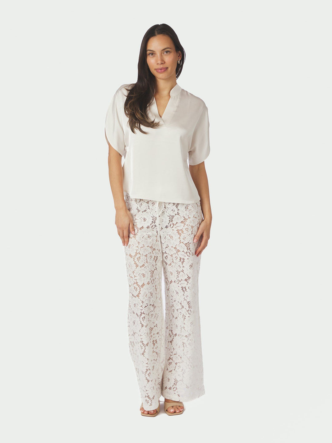 Neo Noir - Anelle Heavy Sateen Blouse - Pearl