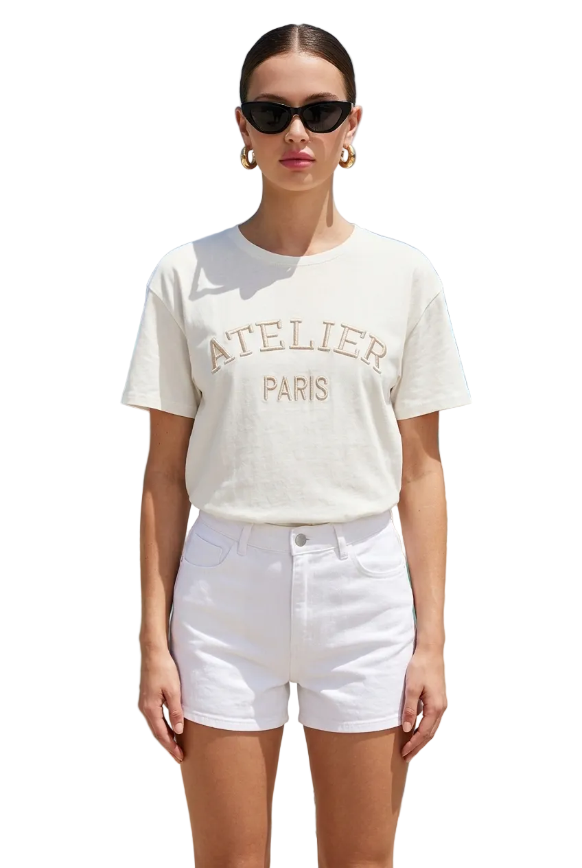 SELECTED BY KABARE - Paris T-shirt - White/Beige