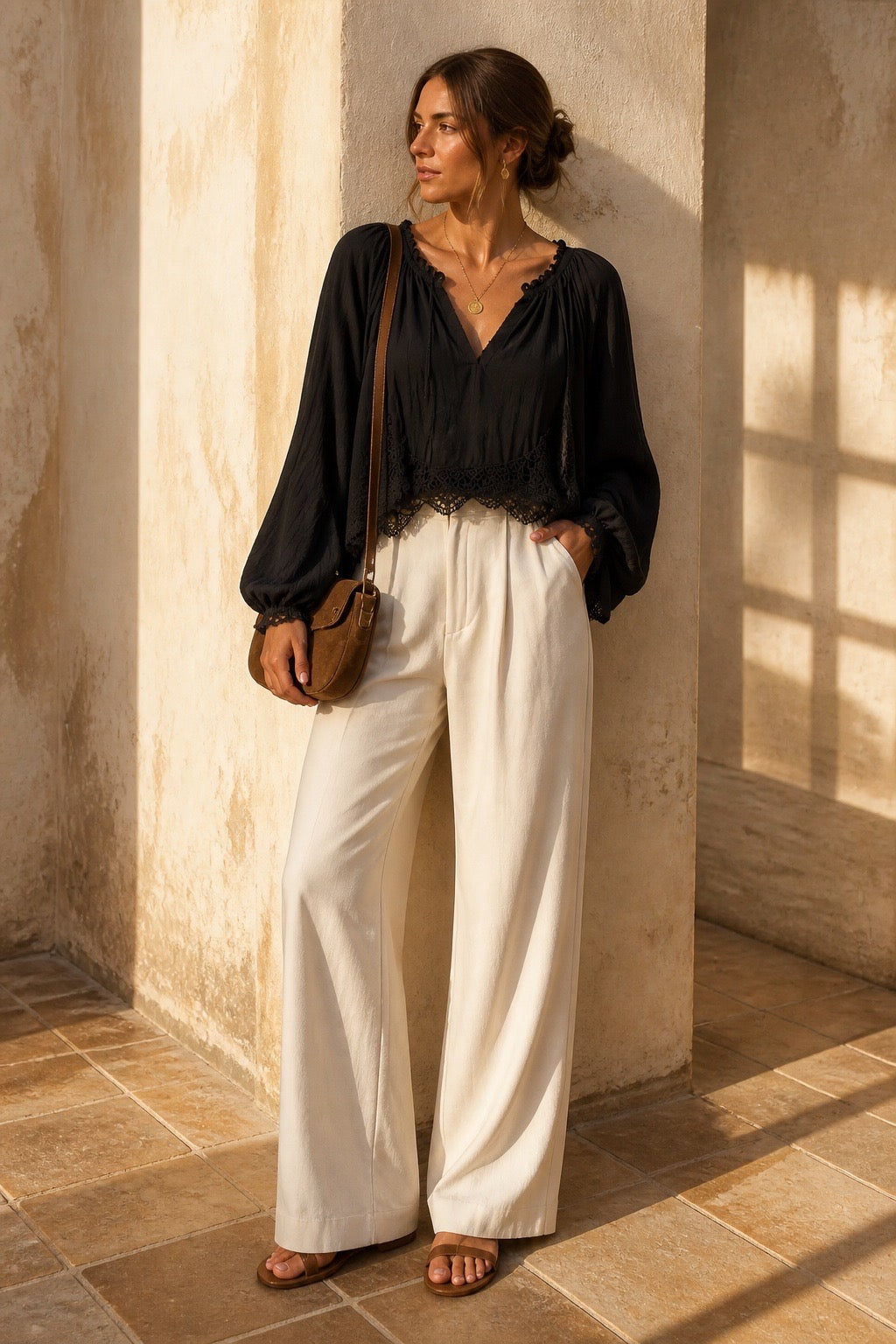 Honey & Haze - Inés Blouse w lace - Black