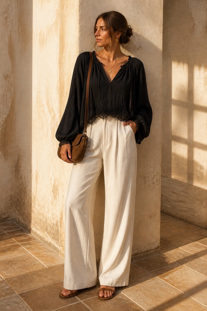 Honey & Haze - Inés Blouse w lace - Black