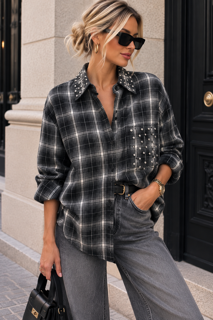 Spark - Check Shirt w sparkels - Black