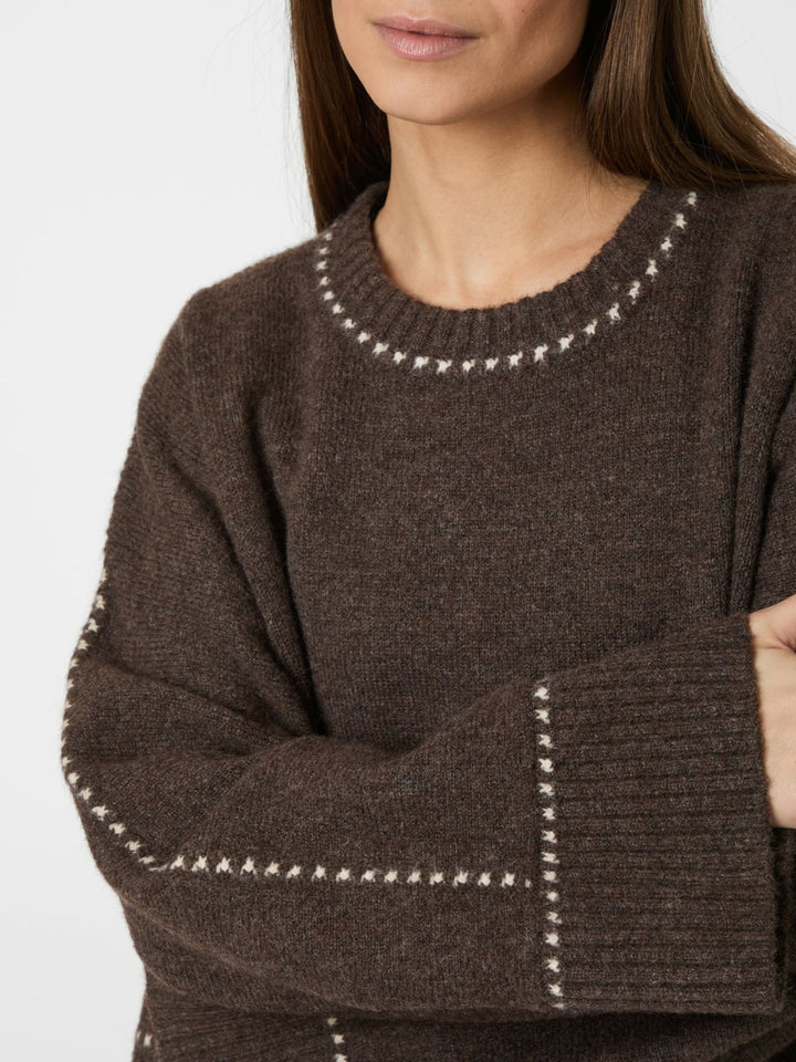 Neo Noir - Roeme Knit Stitch Blouse - Brown Melange