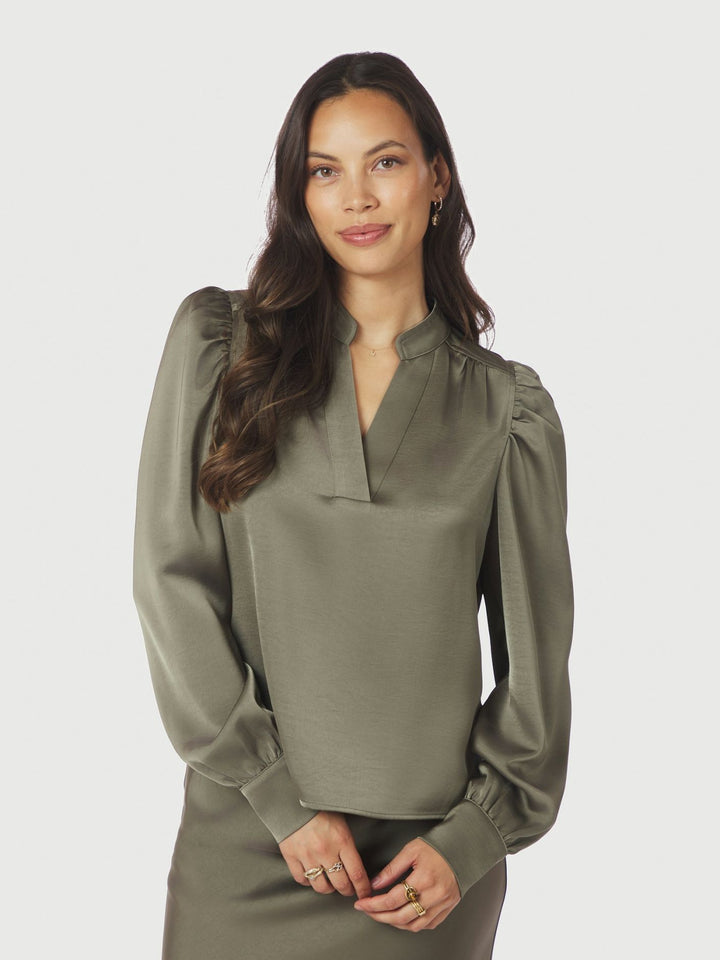 Neo Noir - Rosslyn Heavy Sateen Blouse - Cold Army