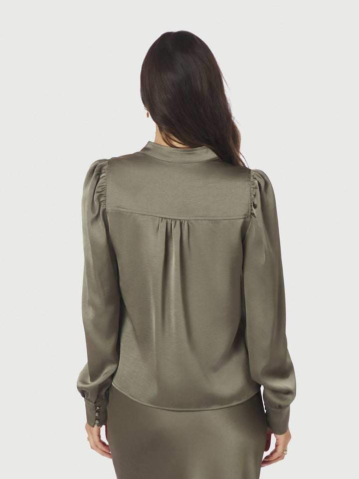 Neo Noir - Rosslyn Heavy Sateen Blouse - Cold Army
