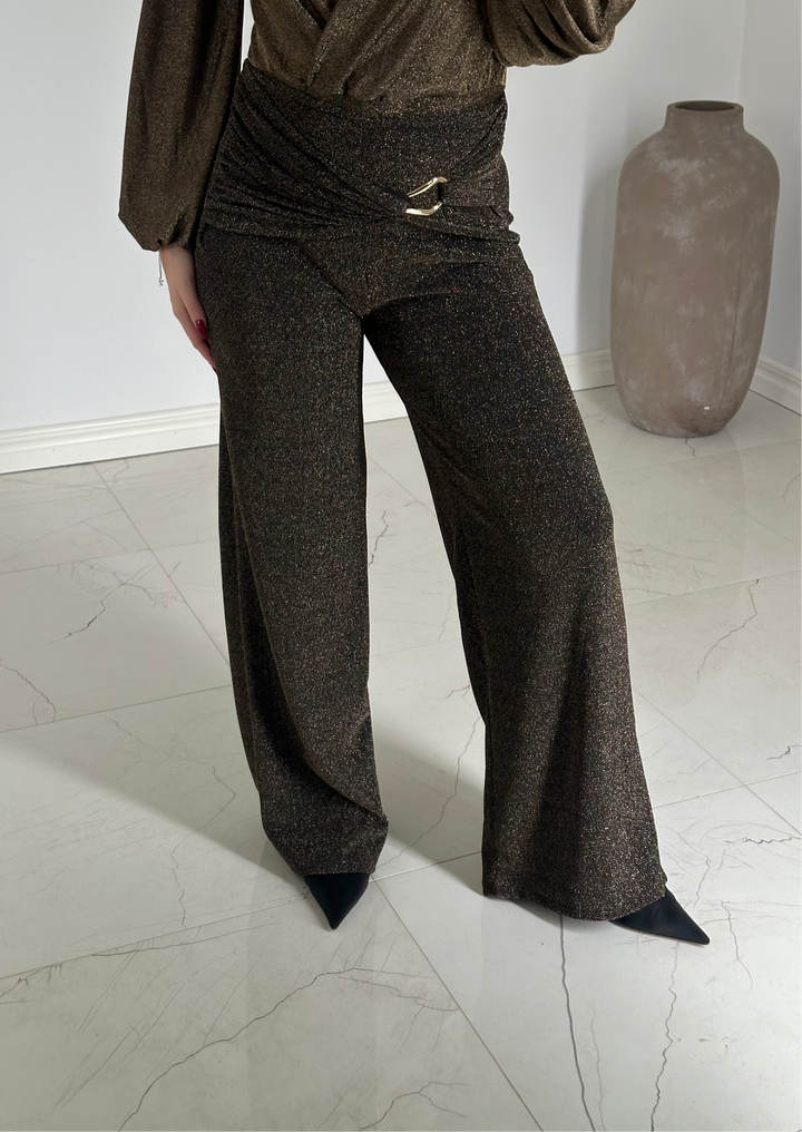 MACY - Glitterbyxa med gulddetalj - Mörk Guld
