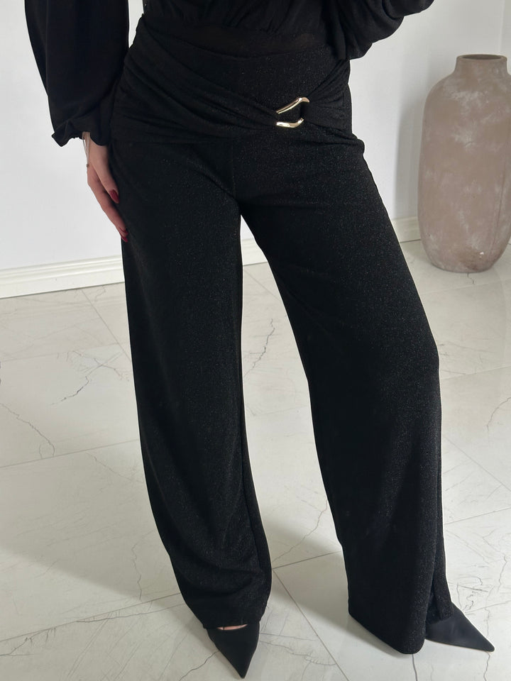 MACY - Glitterbyxa med gulddetalj - Svart