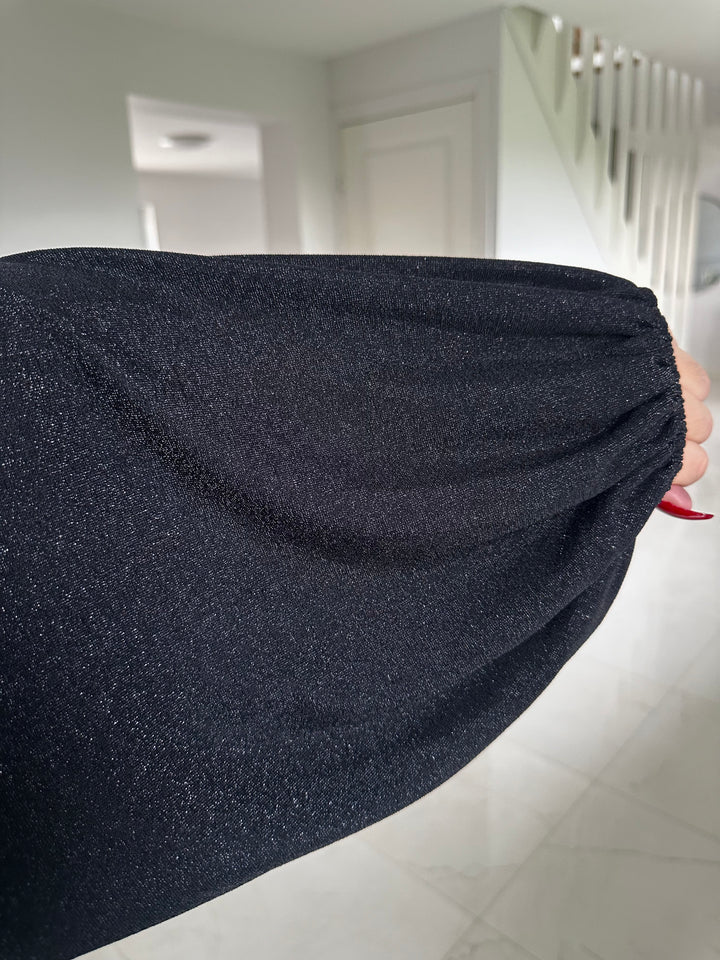 MIRJAM - Glitterbody med axelvadd - Svart