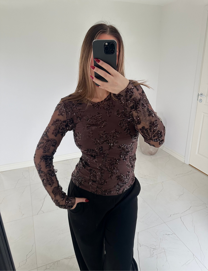 ELINA - Paljett top - Brun